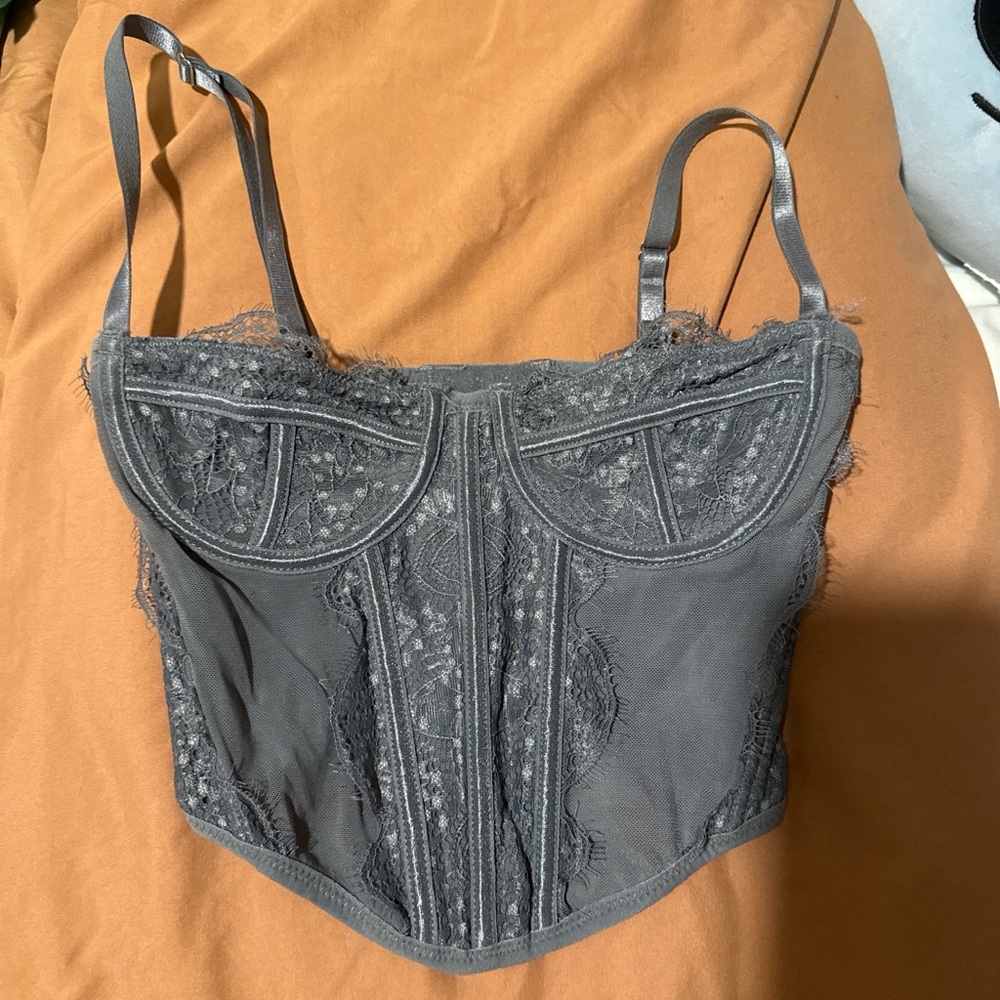 La Hearts Charcoal Lace Bustier